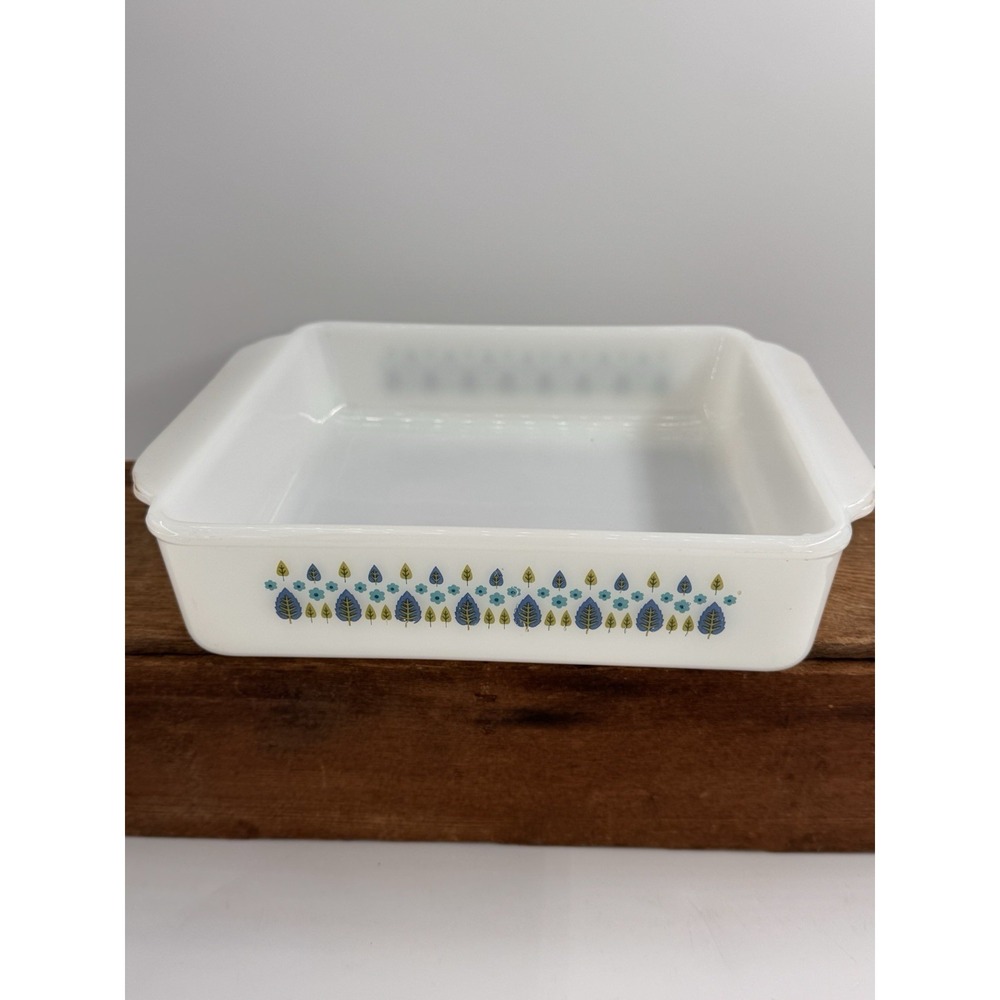 Vintage MCM Fire King Alpine Swiss Chalet 8x8 Square Milk Glass Cake Baking Dish